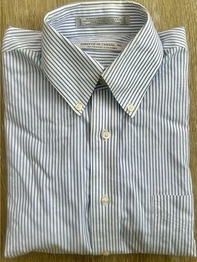 Forsyth of Canada Men’s Blue White Pinstripe Dress Shirt 16 34/35 100% Cotton